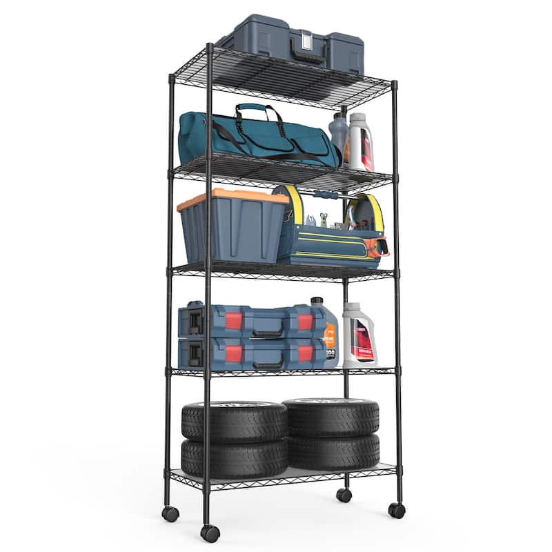 5 Tier Shelf Wire Shelving Unit, NSF Heavy Duty Wire Shelf Metal Large Storage Shelves Height Adjustable Utility ﻿