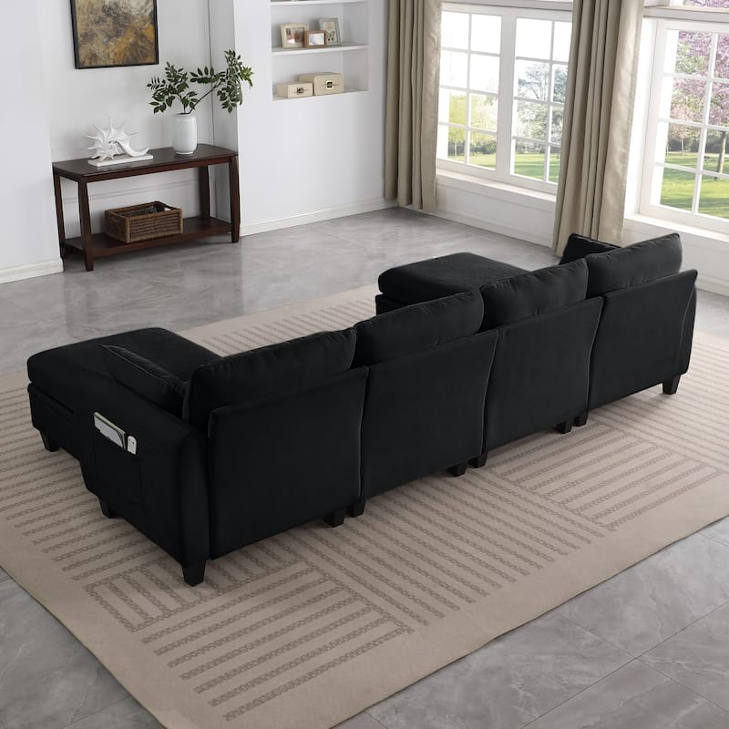 109.4" Chenille Sectional Sofa with Two Ottomans