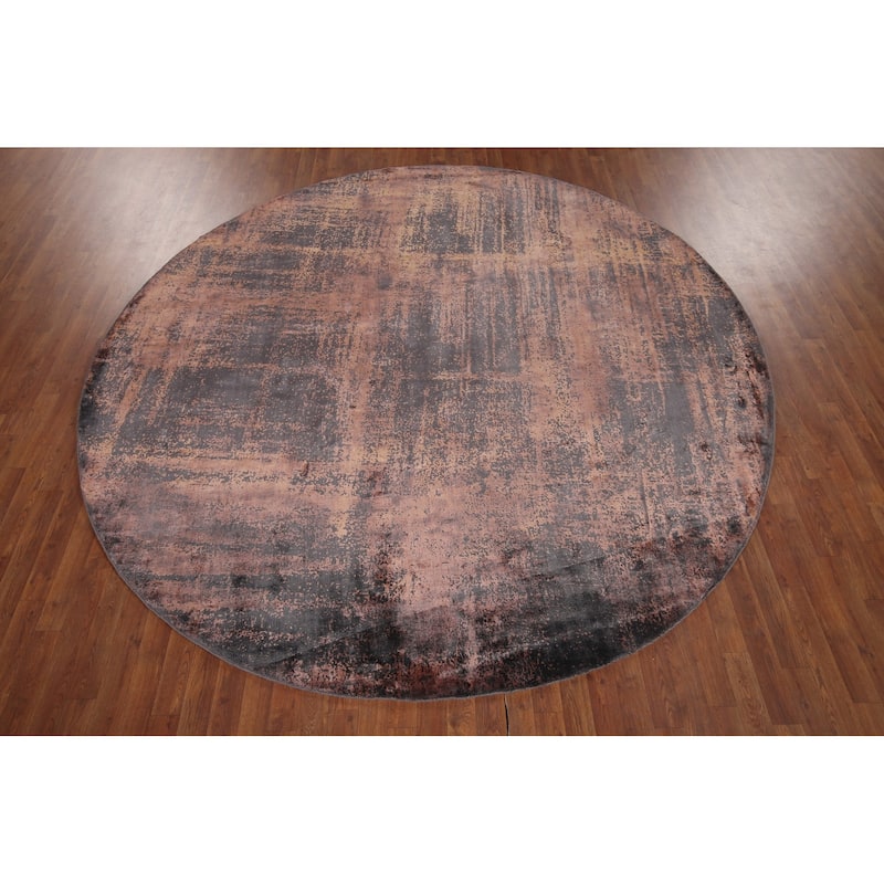 Abstract Indian Round Rug Hand-Knotted Wool Carpet - 9'2"x 9'2"