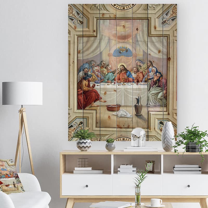 Designart 'Last Supper' Traditional Wood Wall Art Panels - Natural Pine Wood