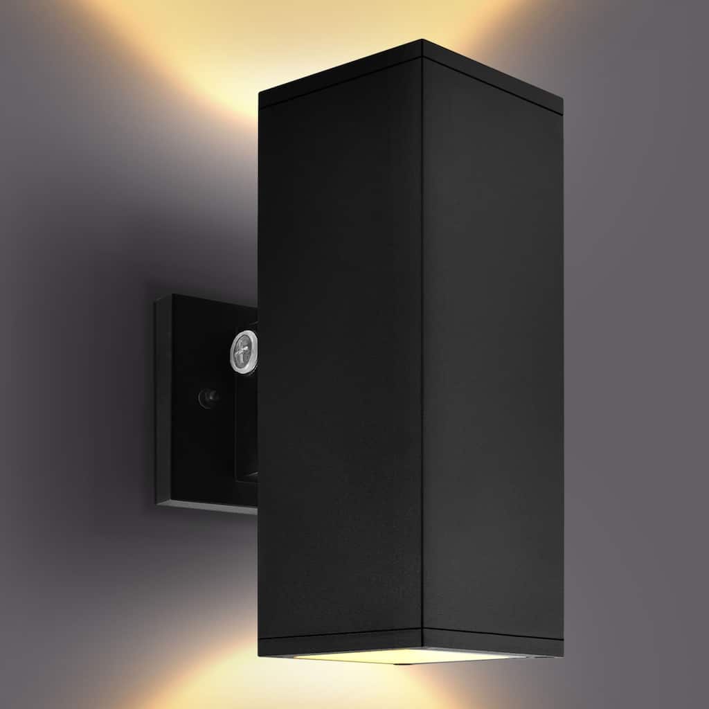 Luxrite Dusk to Dawn LED Modern Outdoor Wall Light, 12", Up or Up and Down Light, 3CCT 3000K-5000K, 20/30/40W, IP65, ETL
