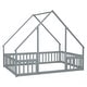 preview thumbnail 45 of 49, Wood House-Shaped Full Floor House Bed with Fence,Guardrails,Kids and Baby