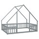 preview thumbnail 9 of 13, Wood House-Shaped Full Floor House Bed with Fence,Guardrails