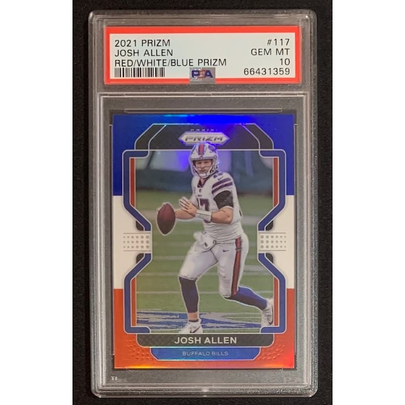 Josh Allen 2021 Panini Red White Blue Prizm Football Card #117 Graded PSA 10 - 8'6" x 11'6"