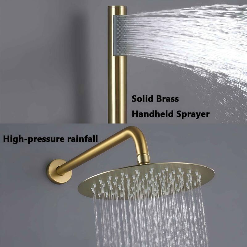 Brushed Gold Rain Shower System Wall Mount Rain Shower Head With Handheld Shower Combo Set Rough-In Valve