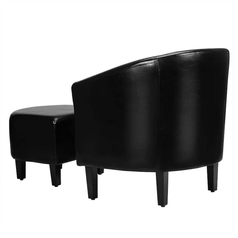 Modern Upholstered Linen Fabric Lounge Armchair with Ottoman and Wood Legs for Living Room - 28" x 25" x 29" (L x W x H)