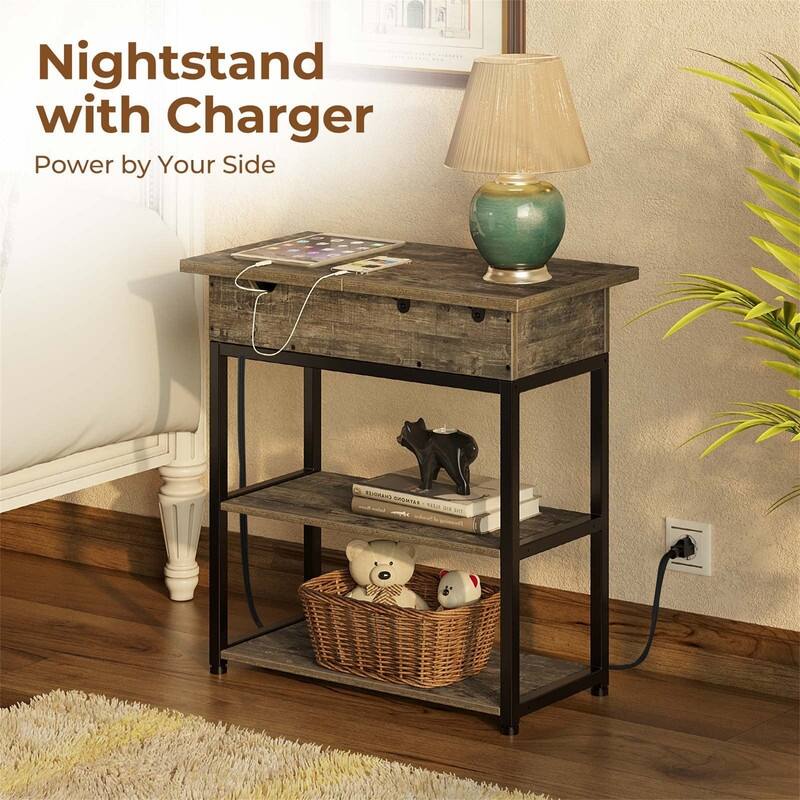 End Table with Charging Station - 11.8"D x 23.6"W x 23.6"H