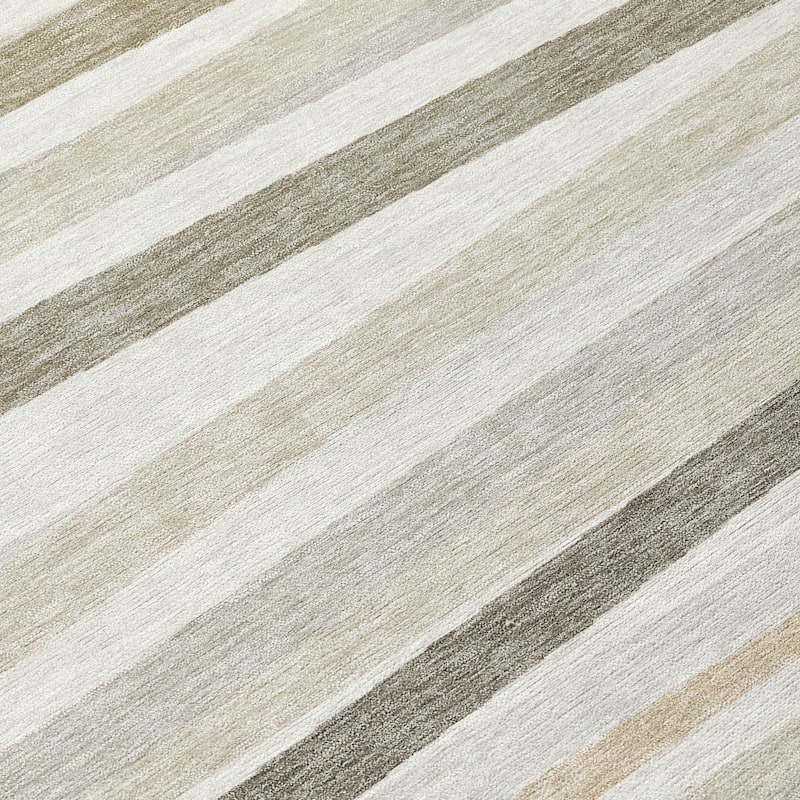 Machine Washable Indoor/ Outdoor Modern Stripes Chantille Rug