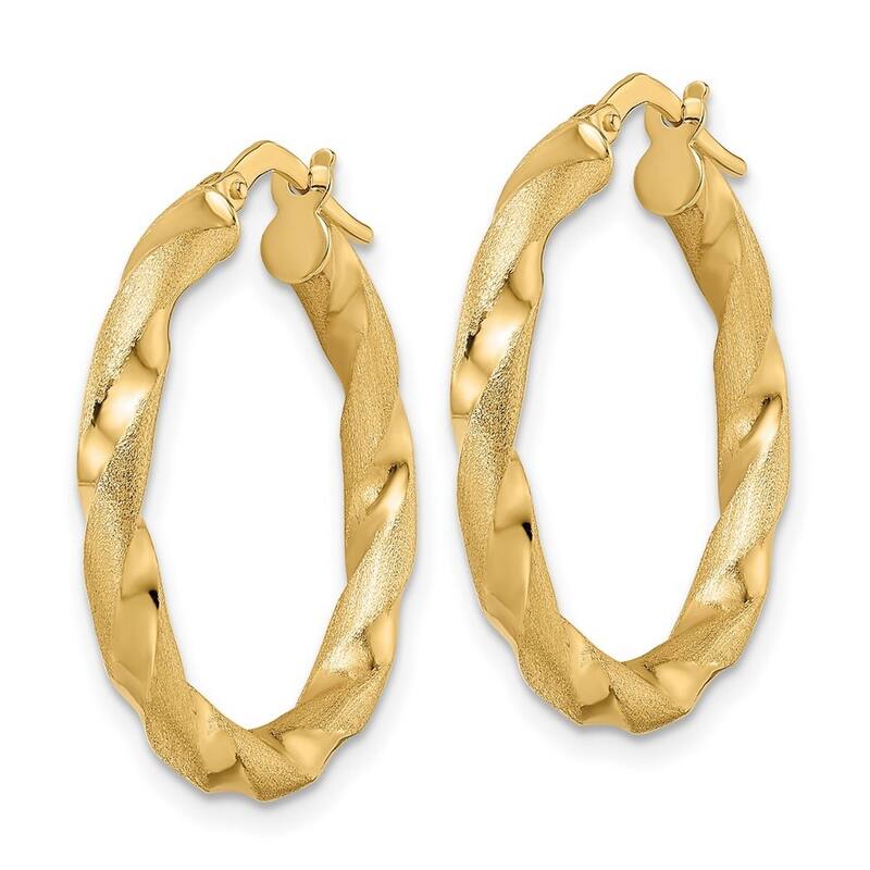 Curata 14k Yellow Gold Brushed and Polished Twisted Hoop Earrings 26.5x3mm