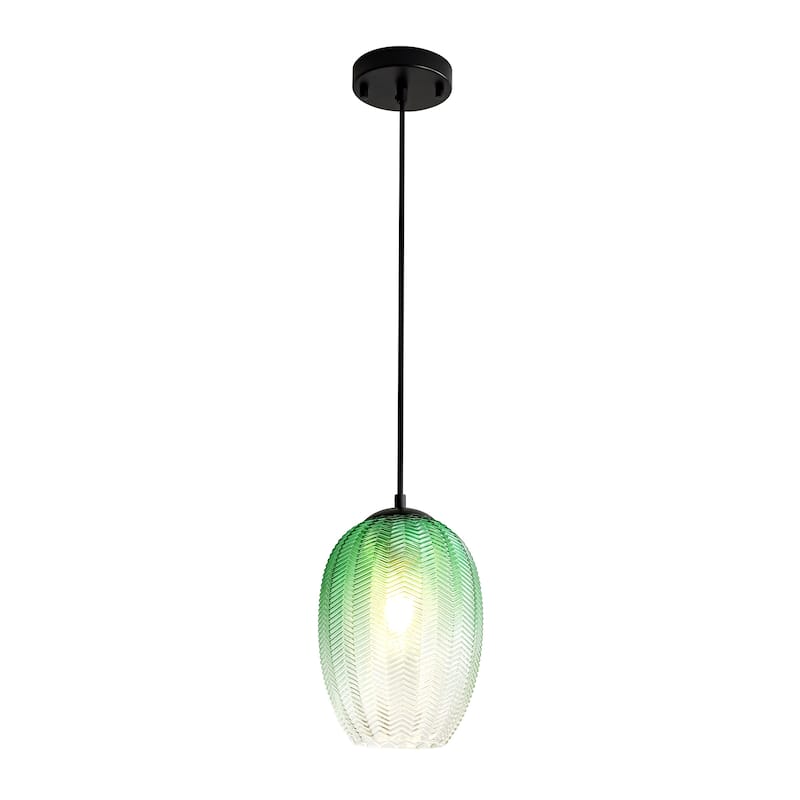 1/3-Light Modern Black Cylinder Colored Textured Gradient Glass Pendant Light for Kitchen Island or Stairway