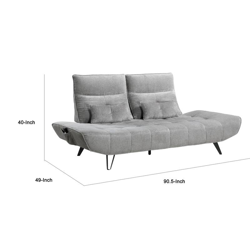 Kyan Adjustable Depth Power Reclining Sofa, 2 Pillows, Gray Chenille