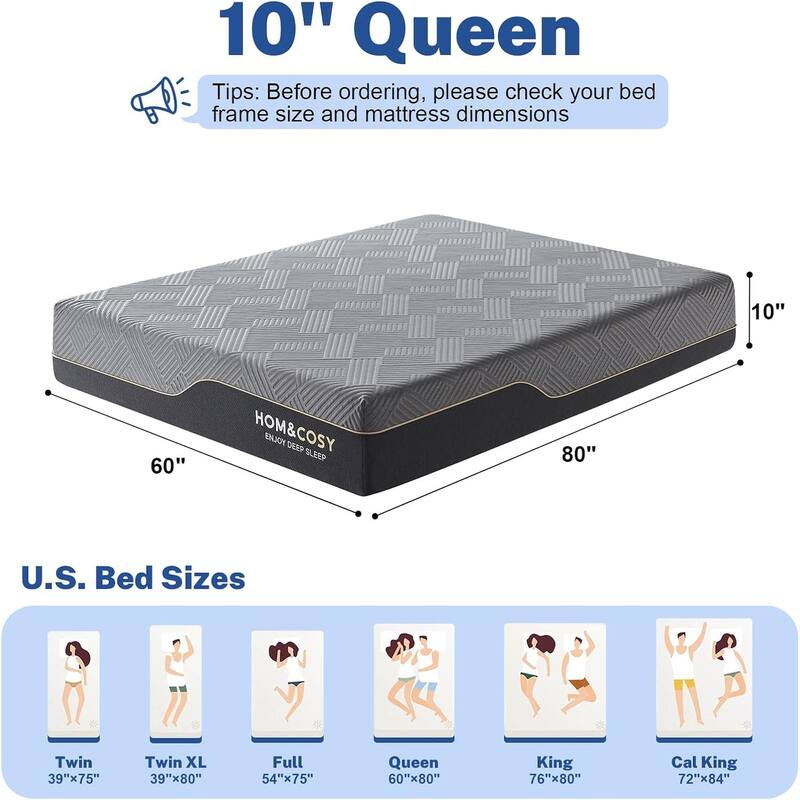 10 in. Premium Cooling Green Tea/Gel Memory Foam Mattress with Ice Silk Cover, Flip Firm Mattress for Back Pain