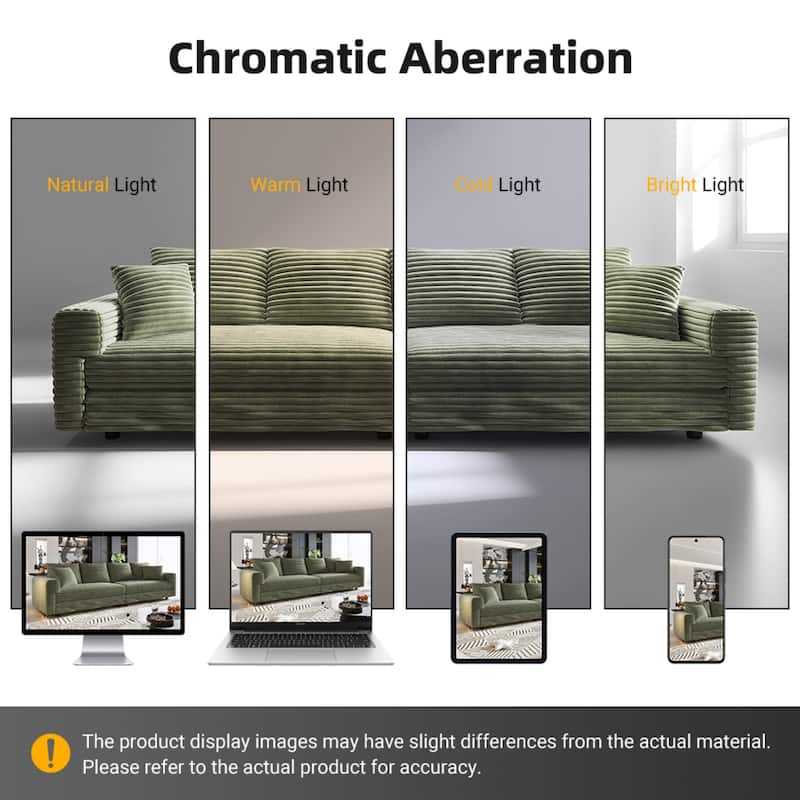 102.4" Corduroy Couch with Ottomans, 4 Seat Convertible Modular Sectional Sofa, Upholstered Couches with Pillows for Living Room