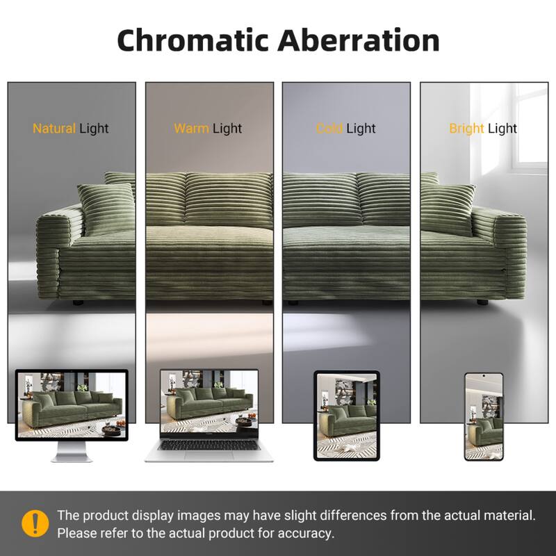 Plush Corduroy Upholstered 3 Seat Sofa , Convertible Deep Seat Lounge Sofa Chair, Cloud Sofa with 5 Soft Pillows