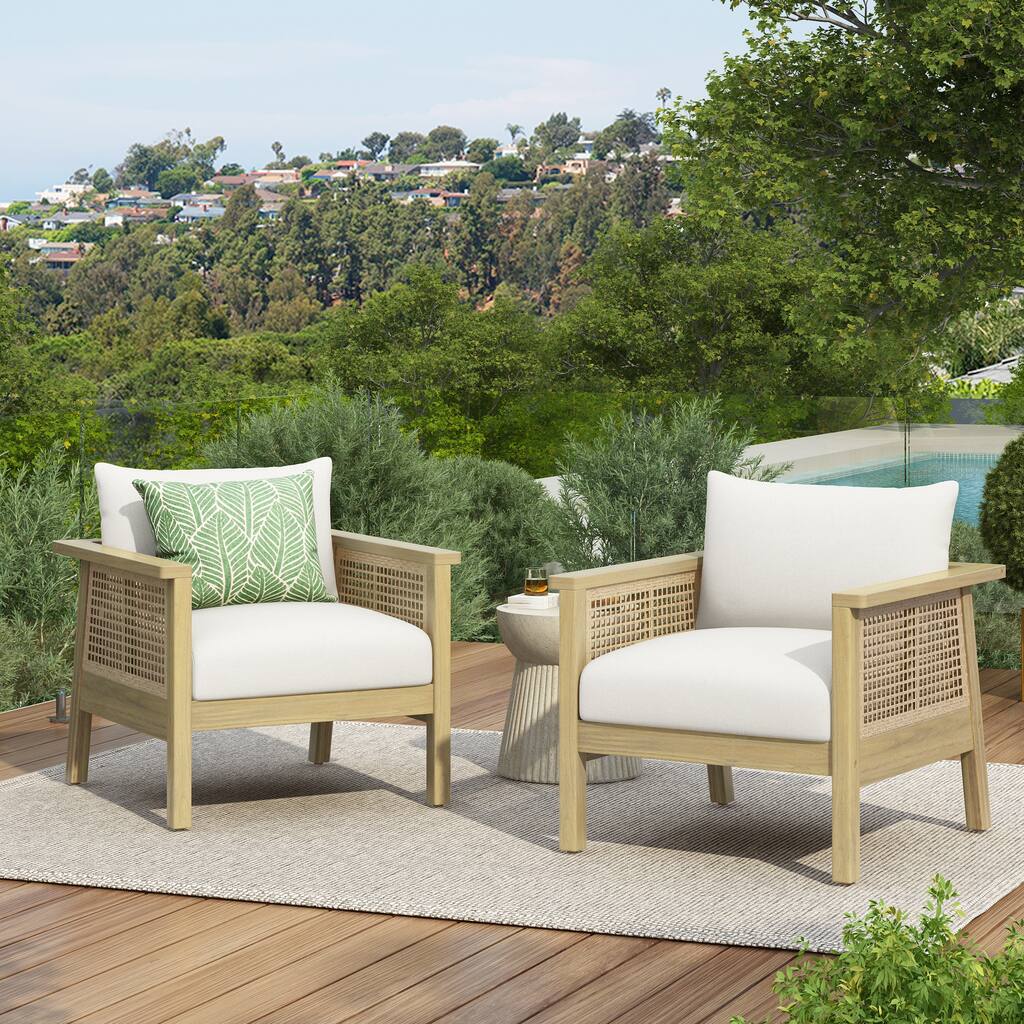 Christopher Knight Home - Outdoor Acacia Wood & PE Wicker Club Chair with Detachable Cushion