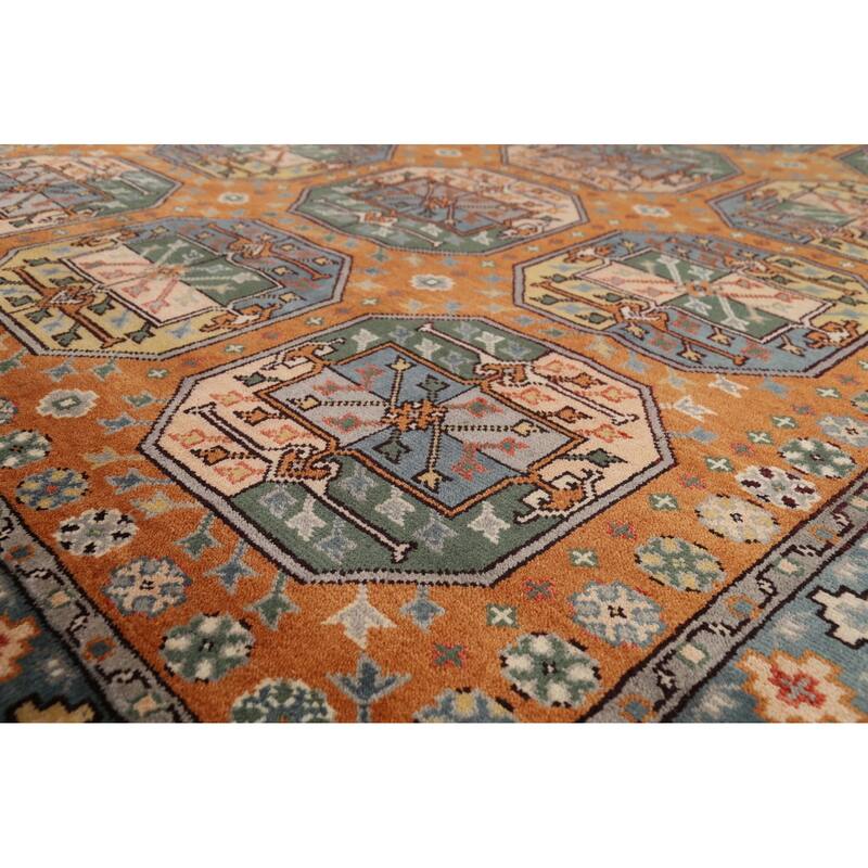 Orange Geometric Khotan Oriental Area Rug Hand-Knotted Wool Carpet - 8'0"x 10'1"