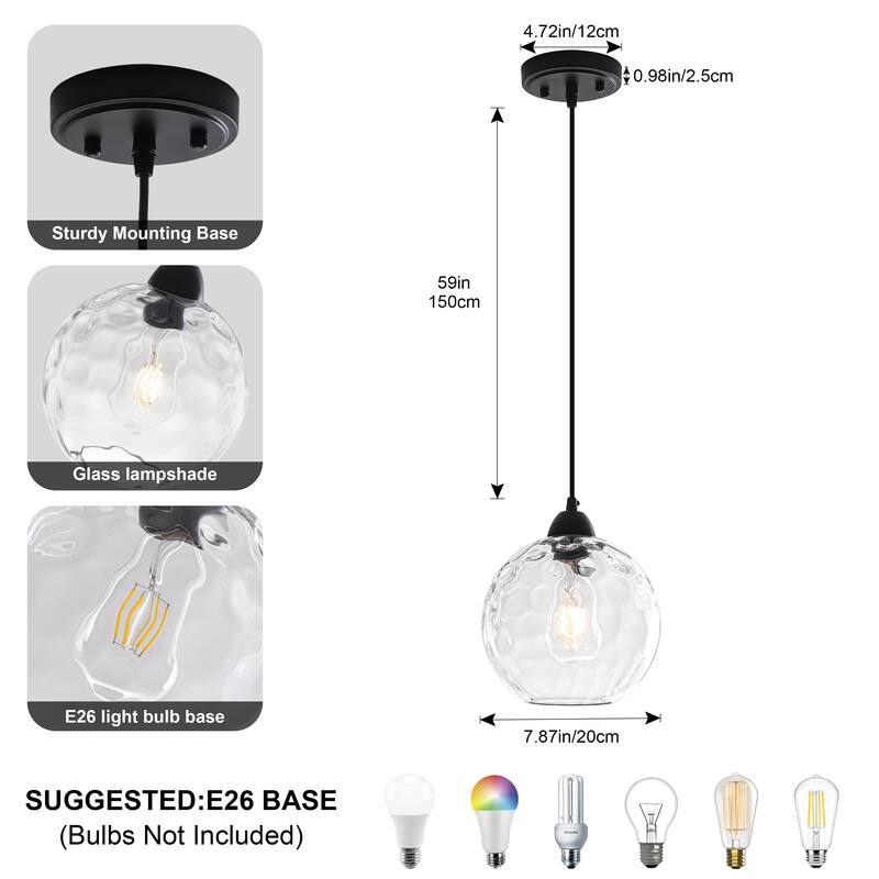 Modern Textured Glass Globe Pendant Light - Matte Black