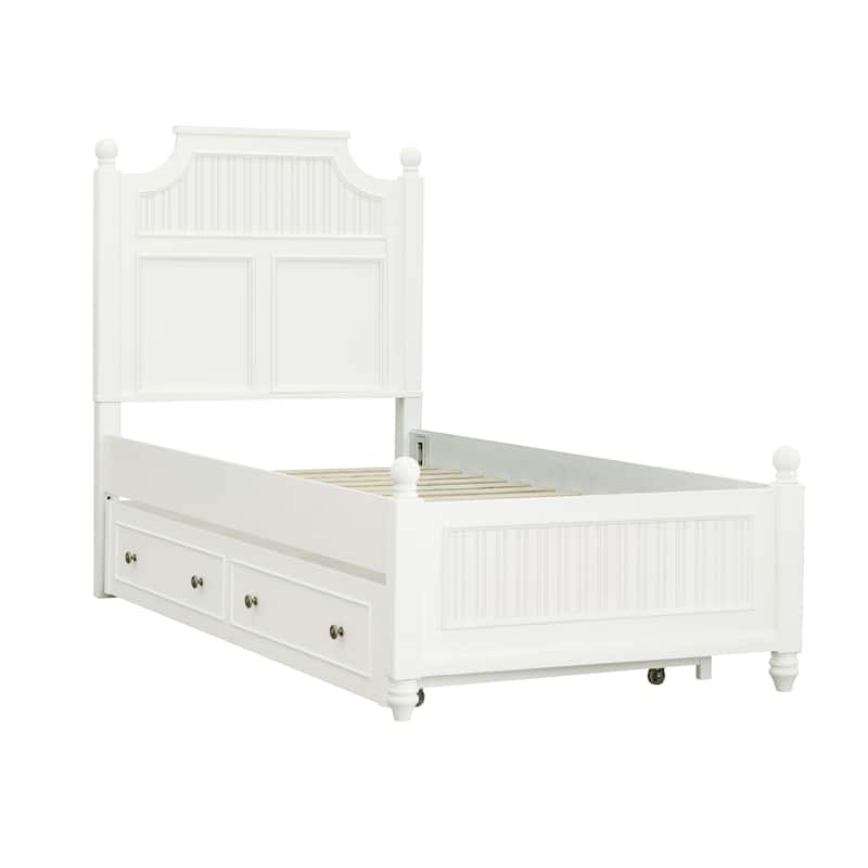 Savannah Twin Poster Bed with Trundle - White Finish