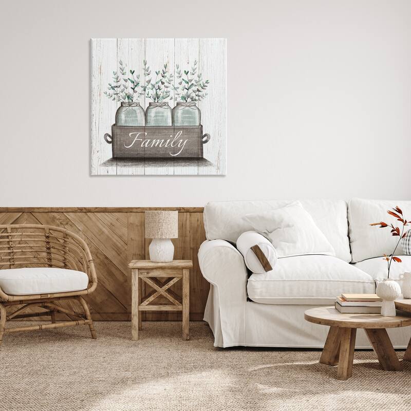Stupell Green Eucalyptus Foliage Jars with Family Sentiments Canvas Wall Art - Brown