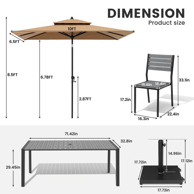 9/11-Piece Outdoor Dining Set Aluminum Table and Stackable Chairs w/10 ft Umbrella and Base