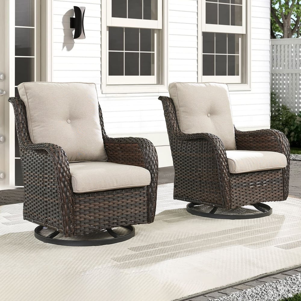 Gymojoy Outdoor Rattan Wicker Swivel Chair with Cushion (Set of 2)