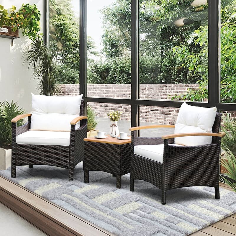 Patio Rattan Furniture Set with Removable Cushion - 3 Pieces - Single Sofa: 25" x 24" x 29"