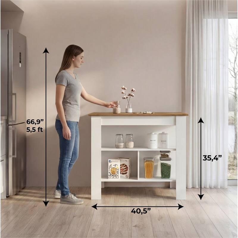 TUHOME Cala 3-Shelf Wooden Casual Kitchen Island