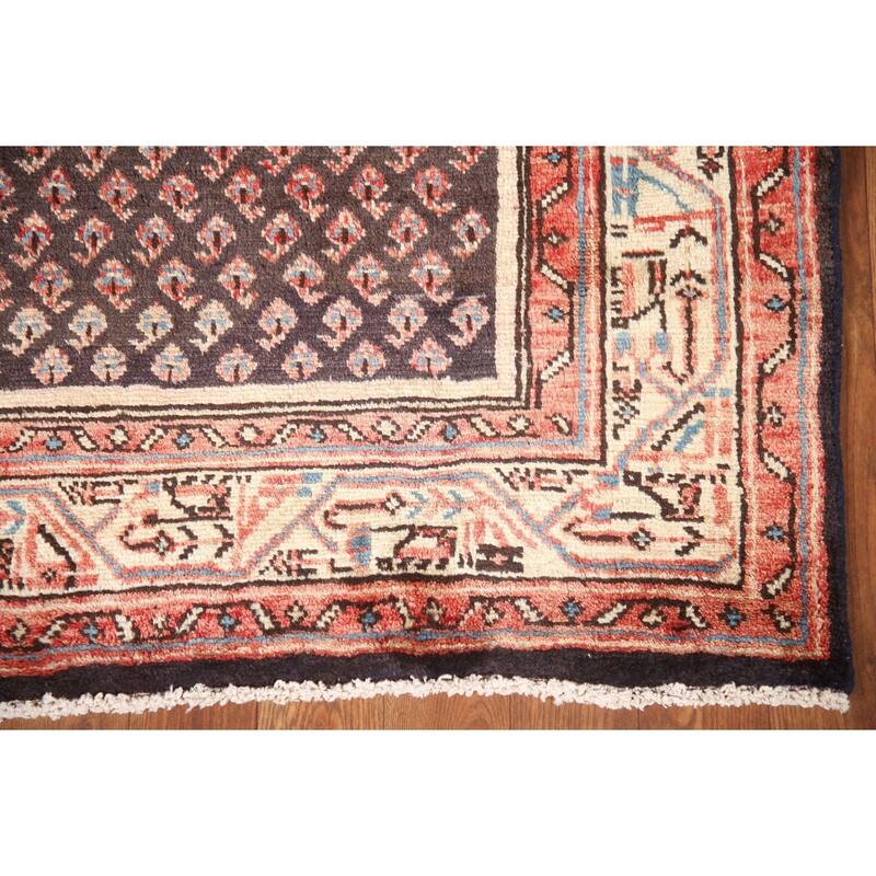 Hand Knotted Oriental 100% Wool Carpet Traditional All-Over Greys & Charcoal Botemir Runner Rug - 10' 4'' X 3' 4''