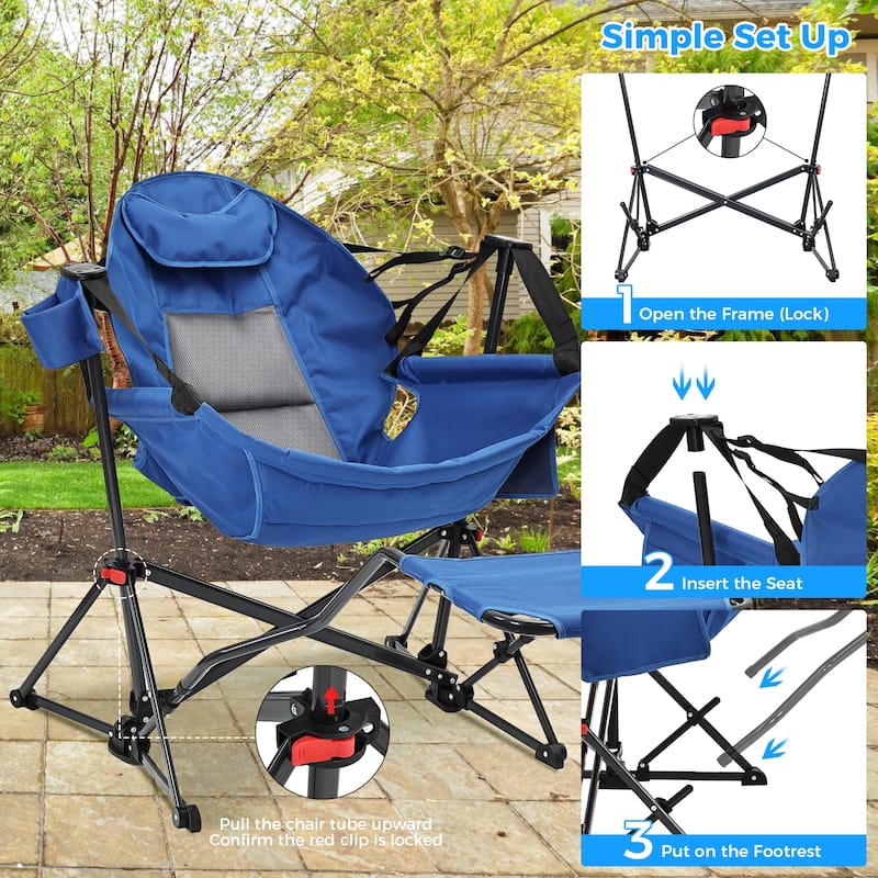 Hammock Camping Chair with Footrest, Outside Foldable Portable Rocking Chairs