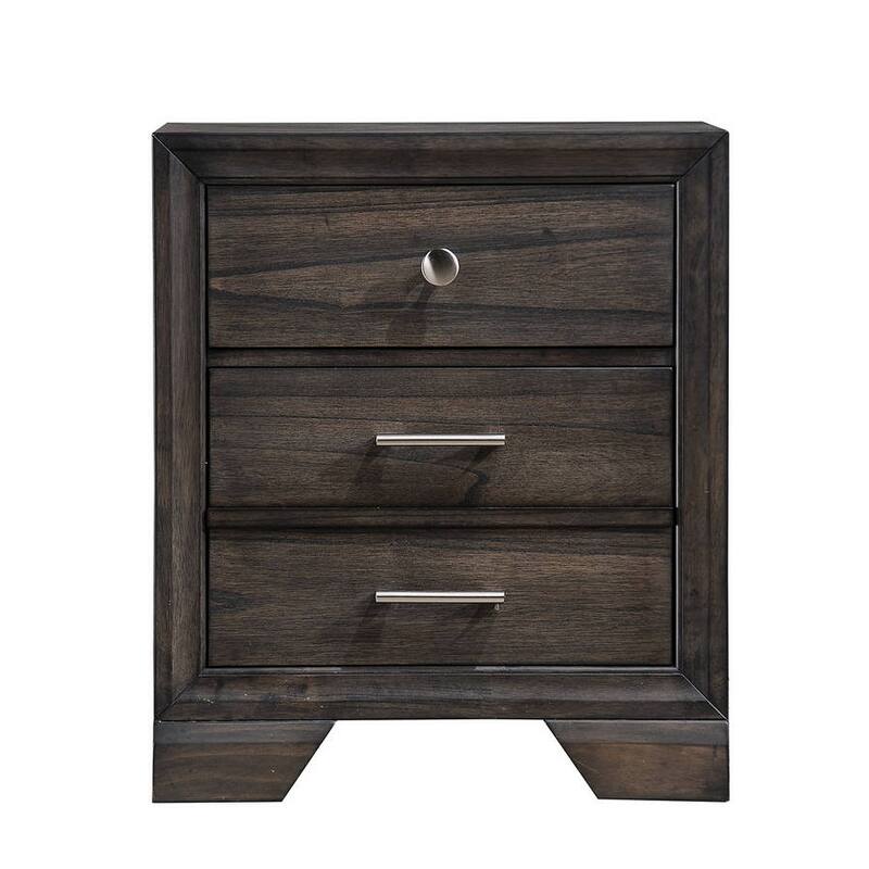 Contemporary Dark Wood Nightstand, 3 Drawers, Solid Wood, Bedroom Furniture