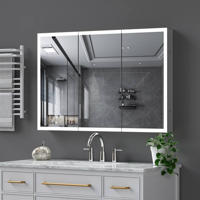 GDFStudio Elowen Aluminum Glass LED Medicine Cabinet with Anti-Fog Storage