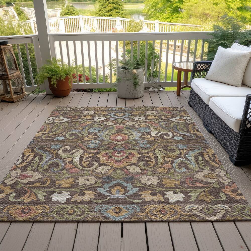 Machine Washable Indoor/Outdoor Floral Watercolor Chantille Rug