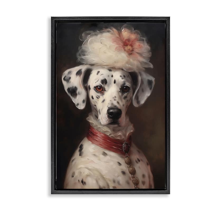 Stupell Dalmatian with Fancy Hat Portrait Framed Floater Canvas Wall Art Design By Wumples - 21 x 31 - Black