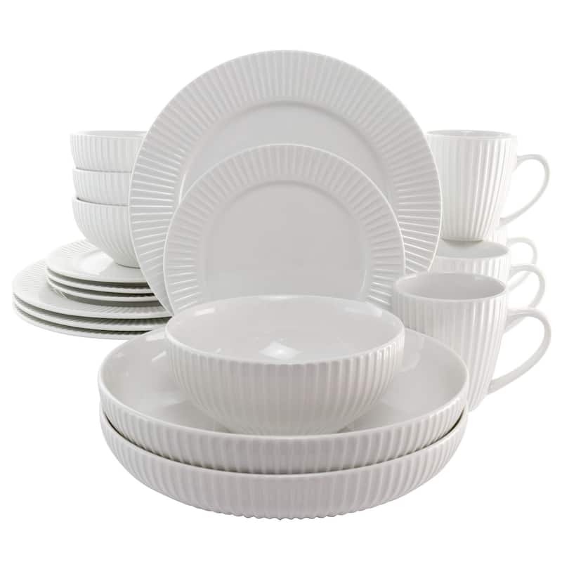 8 Piece Porcelain Dinnerware Set with 2 Large Serving Bowls in White
