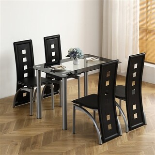 5 Pcs Dining Table Set Tempered Glass Dining Table and 4 Chairs - Bed ...