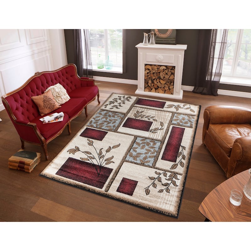 Glamour Collection Polypropylene Area Rug - 8'1'' X 10'5'' - Beige/Burgundy