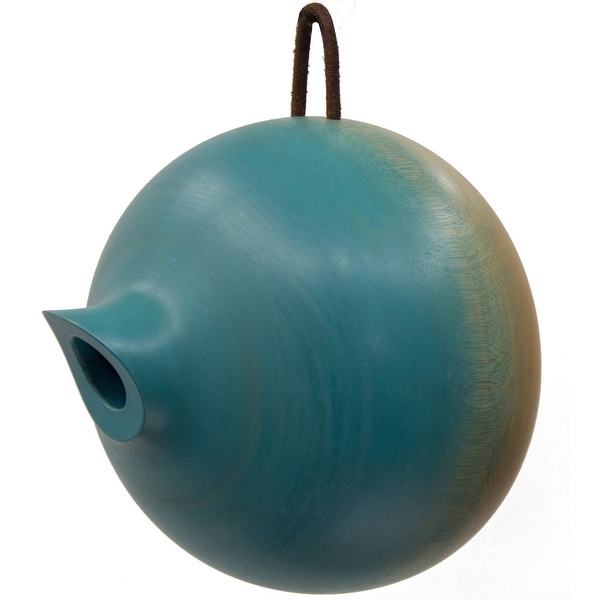 8” Blue Hand-Made Mango Wood Hanging Garden Birdhouse - N/A