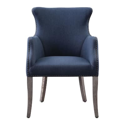 Uttermost Yareena 24-1/2" Wide Wood Framed Linen Wingback Chair - Denim Blue