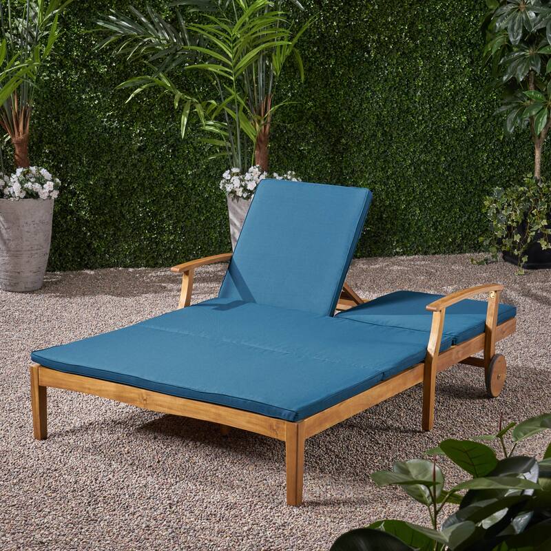 Outdoor Adjustable Double Chaise Lounge Patio Poolside Seating with Water-Resistant Cushions