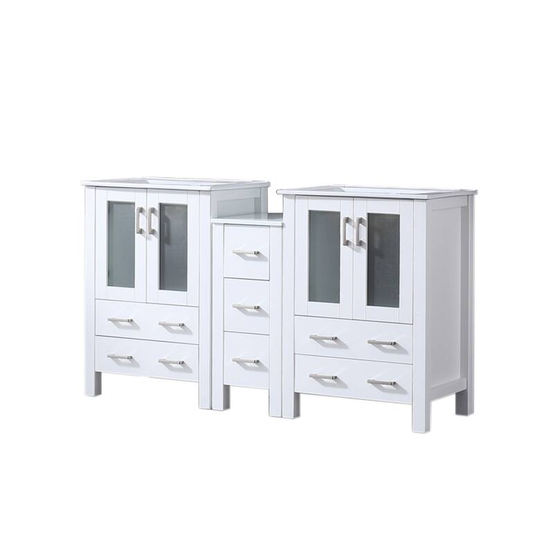 Volez Double Bath Vanity with Side Cabinet and White Ceramic Top