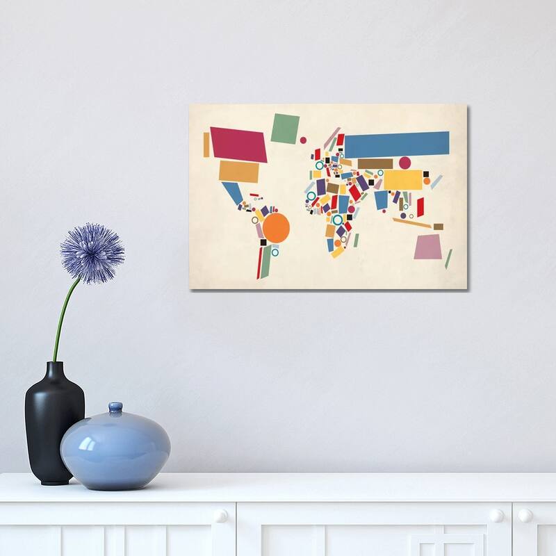 iCanvas "Geometric World Map (Abstract)" by Michael Tompsett Canvas Print - 12x18x1.5
