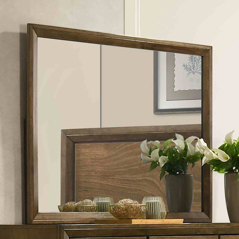 Transitional Walnut Finish 4 Piece Bedroom Furniture Set Bed Dresser Mirror Nightstand