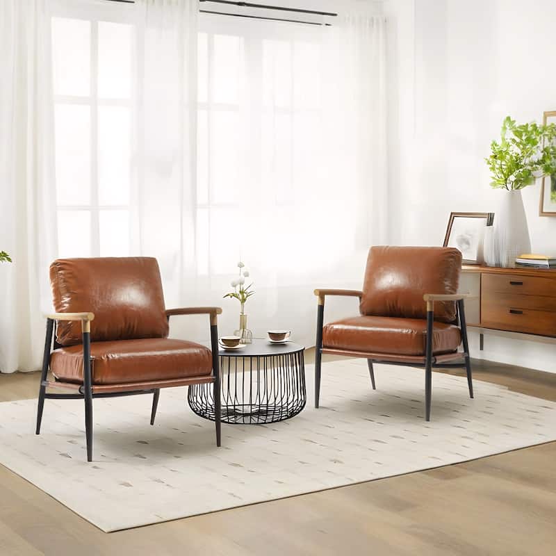 Madison 27'' W Vegan Leather/ Chenille Accent Chair set of 2