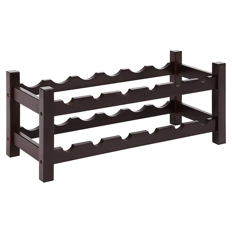 2-Tier Wine Rack Bamboo Storage 12 Bottles Display Rack - Brown