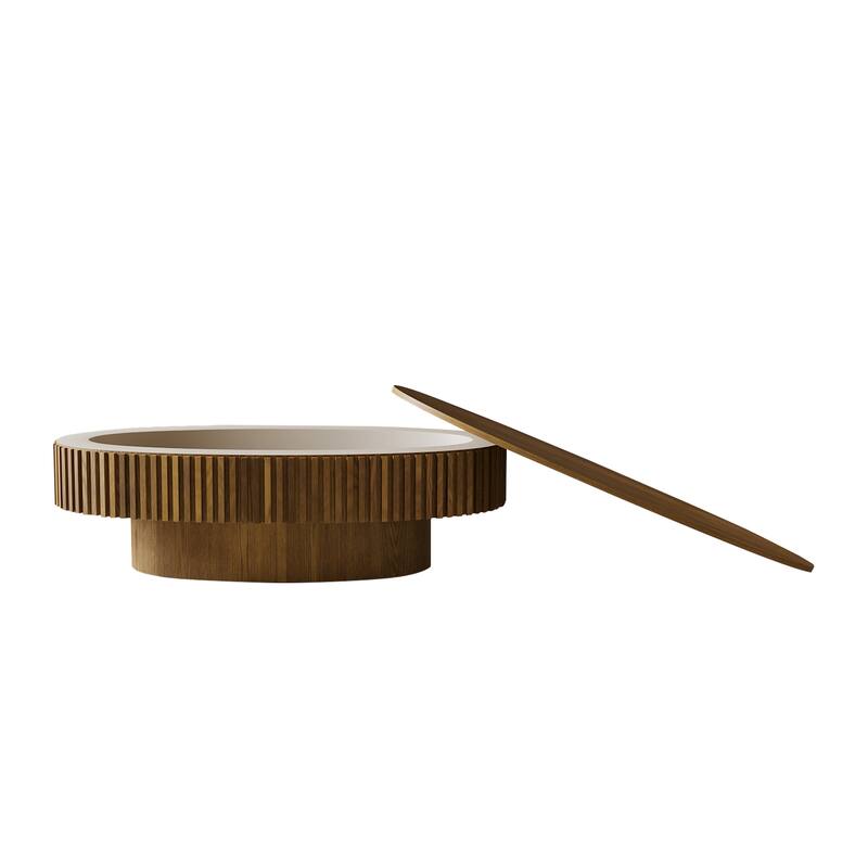 47" Oval Storage Coffee Table with Flip-Top, Modern Accent Tea Table