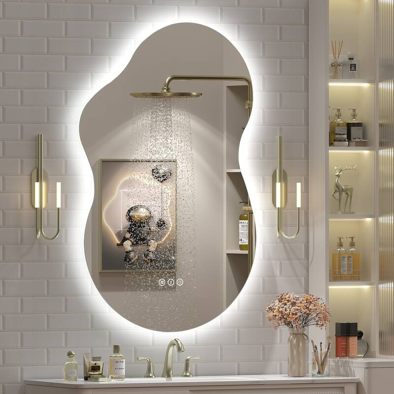 UL Certified Irregular LED Anti-fog Cloud-shaped Wall Bathroom Vanity Mirror - 36"x24" - Backlit