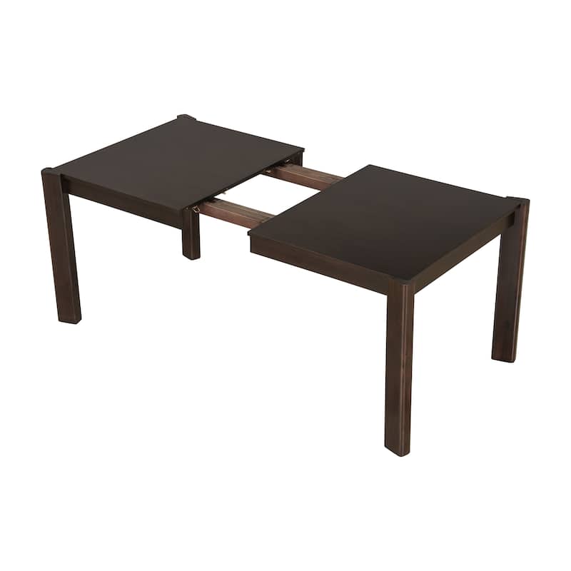 Modern Farmhouse Extendable Dining Table Set with Solid Wood Rattan Chairs, Expandable 59" to 73" for 4-8 Guests