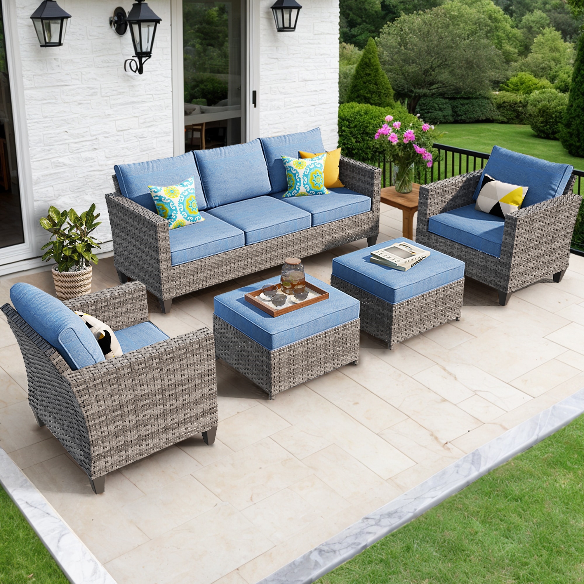 OVIOS 5-Piece Outdoor Wicker Patio Conversation Set