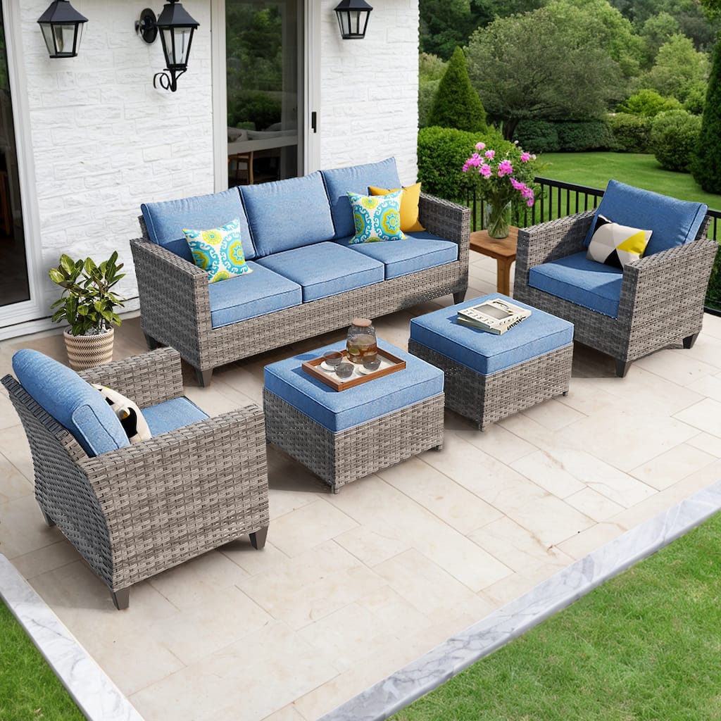OVIOS 5-Piece Outdoor Wicker Patio Conversation Set