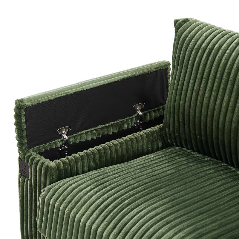 Roomfitters 4-Seater Corduroy Modern Sofa Couch with USB Ports Hidden Storage Arms & Flip-Top Cup Holders for Living Room